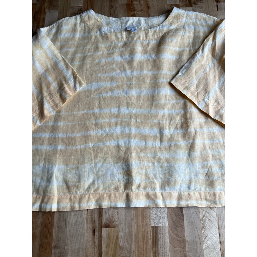 Pure Jill Short Sleeve Boxy Top Oversized 100% Linen Tie Dye Orange White M